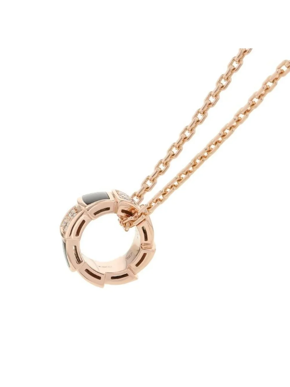 Bvlgari Necklace Serpenti Viper Onyx Diamond 18k Pink Gold Pendant